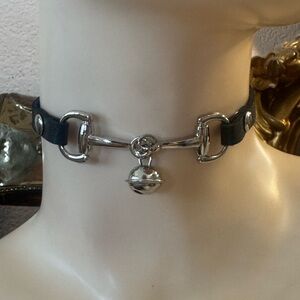 Snaffle bit choker equestrian buckle faux leather necklace